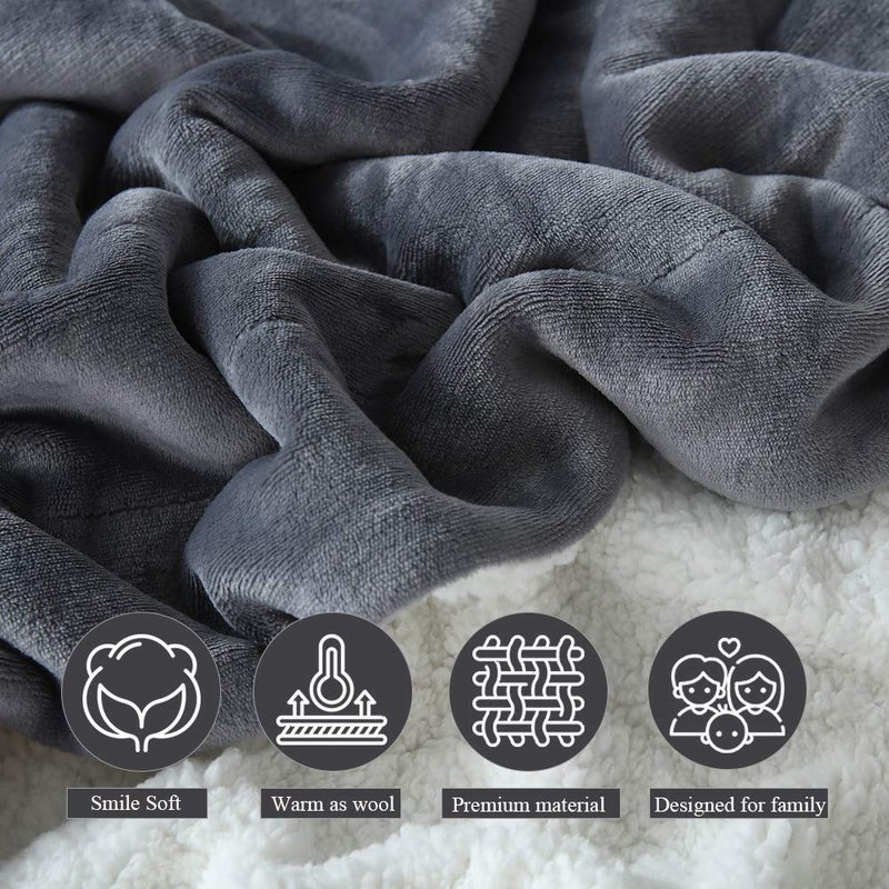 NANPIPER Flannel Blanket Reversible Sherpa Throw Blanket Super Soft Fuzzy Plush Microfiber (90"x90" Gray) Queen - Image 4